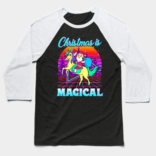 Christmas Is Magical Retro Unicorn Santa Baseball T-Shirt